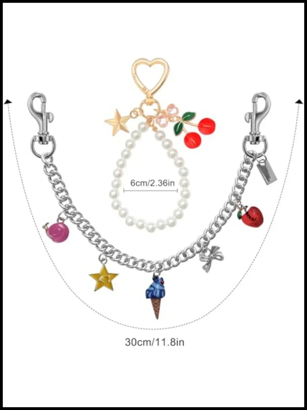 2Pc Purse Charms Bag Extender Chain Gold Whimsical Charm Set